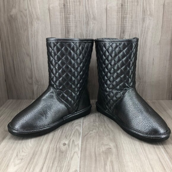 Bearpaw Boots Womens 8 Leigh Anne Metallic Gray Slip On Lined Quilted Winter - Picture 5 of 9